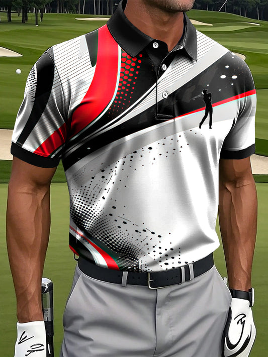 Men's Retro Abstract Color Block Art Print Casual Business Polo Shirt