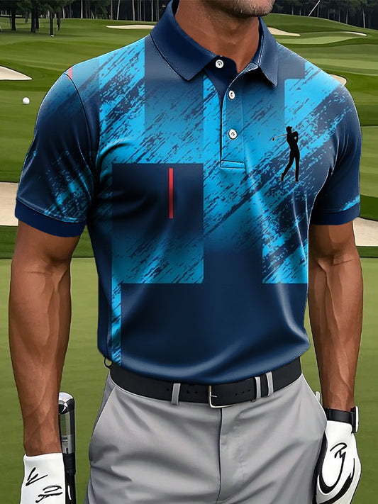 Men's Retro Abstract Mottled Geometric Print Casual Business Polo Shirt
