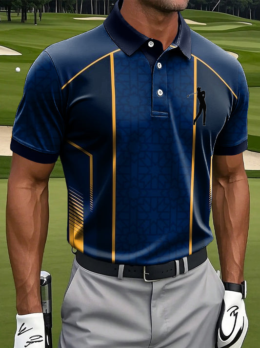 Men's Retro Geometric Patchwork Printed Casual Business Polo Shirt