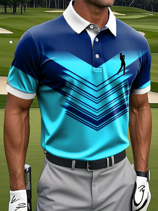 Men's Retro Gradient Geometric Color Block Art Print Casual Business Polo Shirt
