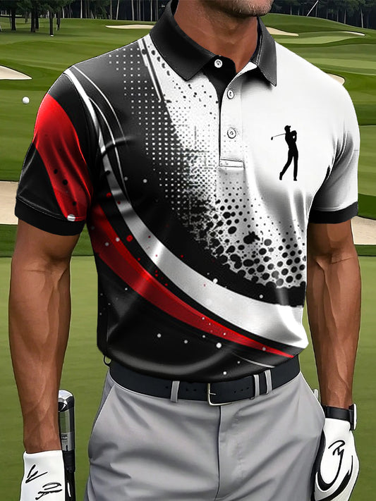 Men's Retro Abstract Line Ink Art Print Casual Business Polo Shirt