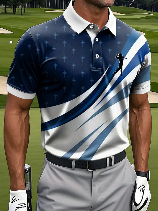 Men's Retro Line Splicing Art Print Casual Business Polo Shirt