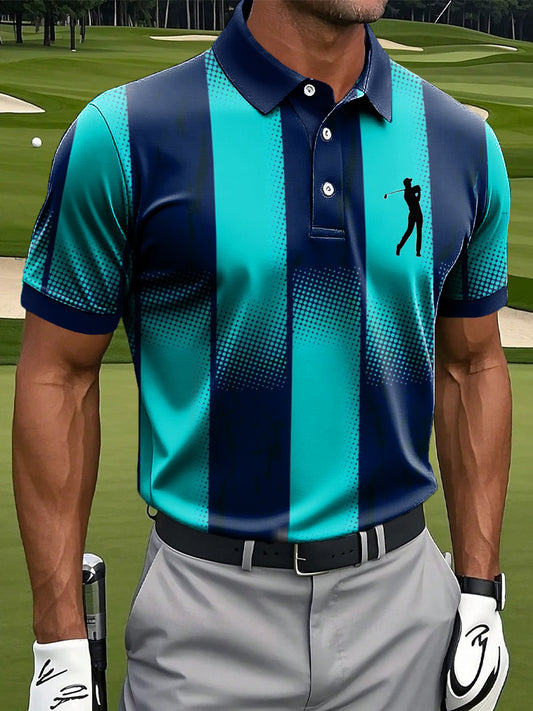 Men's Retro Gradient Color Block Art Print Casual Business Polo Shirt