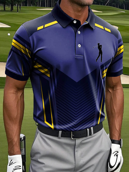 Men's Retro Gradient Color Stripe Art Print Casual Business Polo Shirt