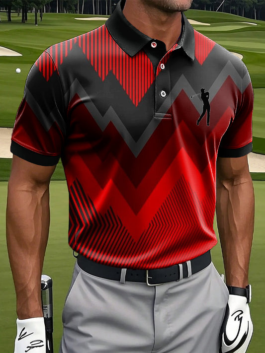 Men's Retro Gradient Geometric Lines Art Print Casual Business Polo Shirt
