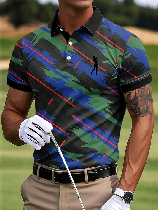 Men's Abstract Camouflage Art Print Casual Business Polo Shirt
