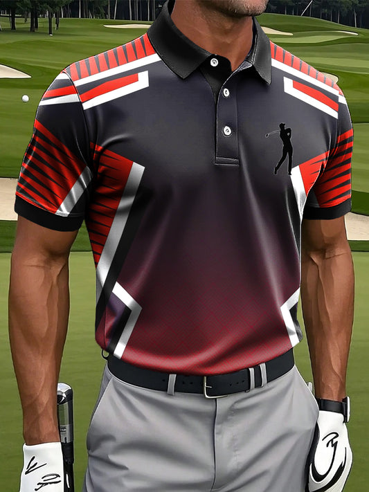 Men's Retro Gradient Geometric Totem Art Print Casual Business Polo Shirt
