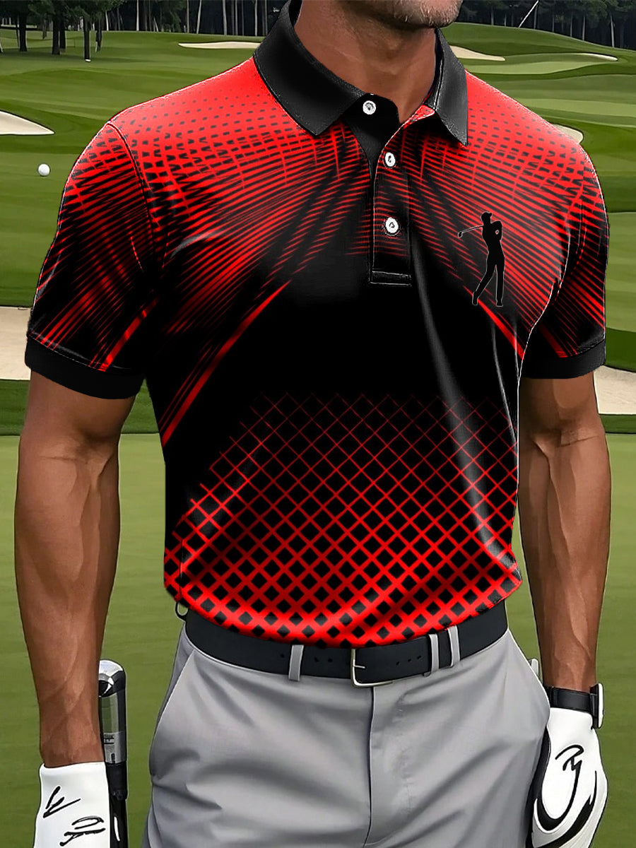 Men's Retro Gradient Geometric Totem Print Casual Business Polo Shirt