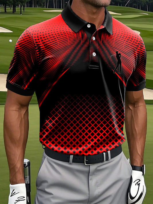 Men's Retro Gradient Geometric Totem Print Casual Business Polo Shirt
