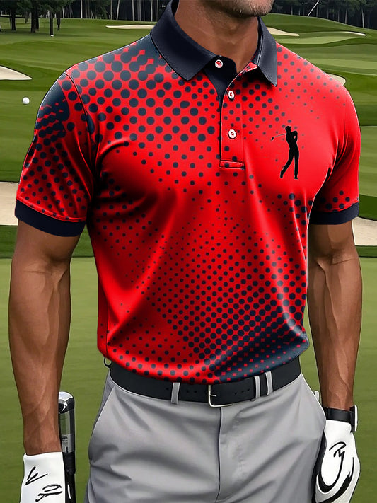 Men's Retro Gradient Polka Dot Art Print Casual Business Polo Shirt