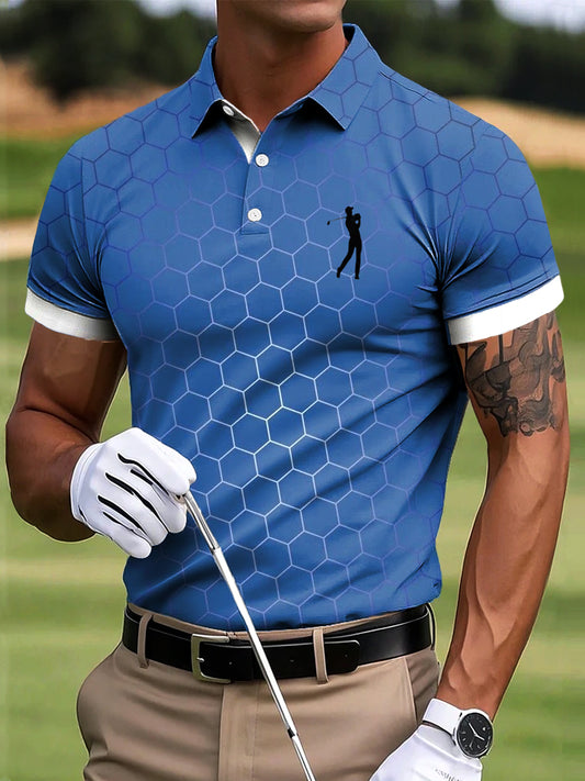 Men's Classic Geometric Gradient Art Print Casual Business Polo Shirt
