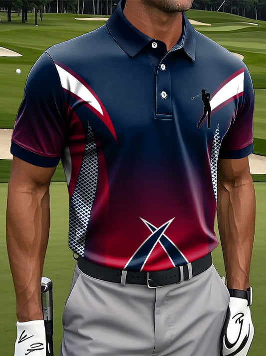 Men's Retro Gradient Irregular Printed Casual Business Polo Shirt