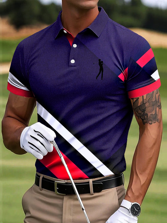 Men's Classic Irregular Stripe Art Print Casual Business Polo Shirt