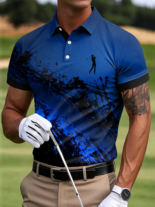 Men's Retro Abstract Ink Art Print Casual Business Polo Shirt