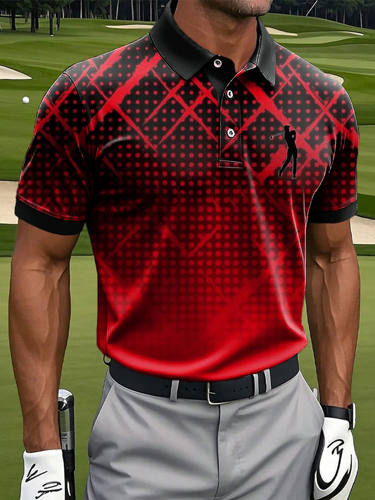 Men's Retro Gradient Stripes Polka Dot Art Print Casual Business Polo Shirt