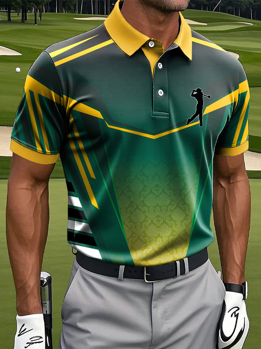 Men's Art Gradient Geometric Patchwork Printed Casual Business Polo Shirt