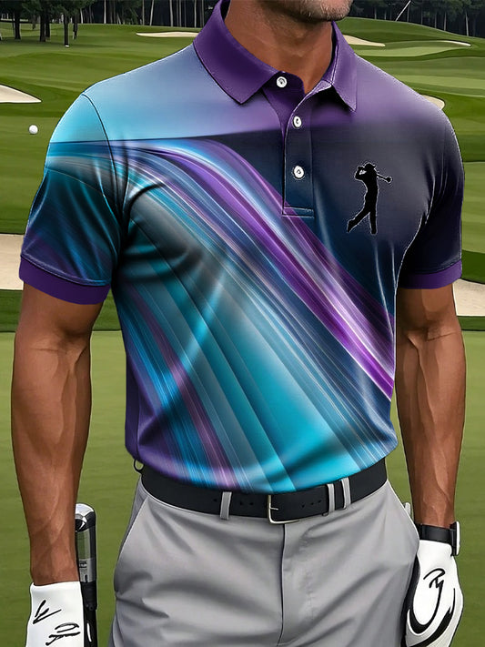 Men's Art Gradient Multicolor Line Printing Casual Business Polo Shirt