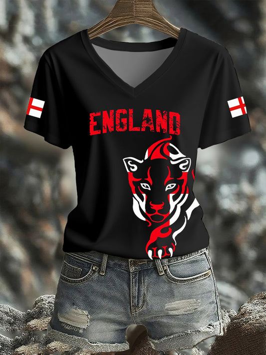 Women's UK England Football Lover Champion Printed T-shirt