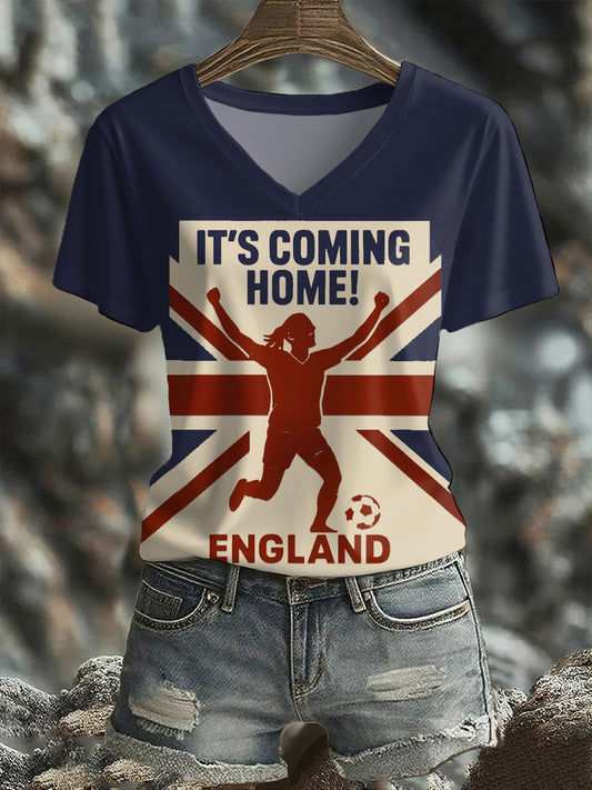 Women's UK England Football Lover Champion Printed T-shirt