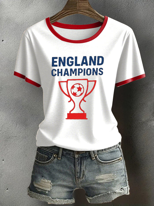 Women's UK England Football Lover Champion Printed T-shirt