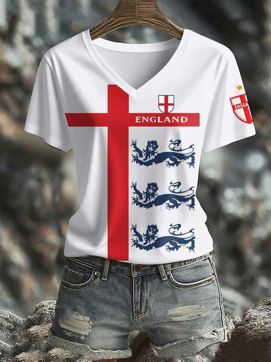 Women's UK England Football Lover Champion Printed T-shirt
