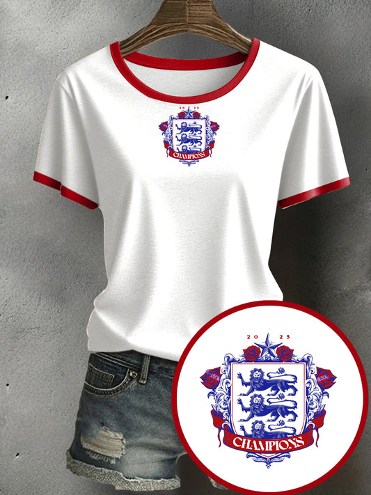 Women's UK England Football Lover Champion Printed T-shirt