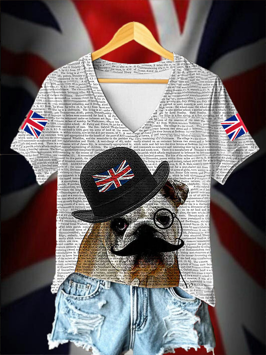 Women's British Bulldog With British Flag Short Sleeve T-shirt