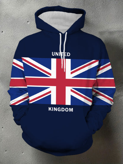 Men's UK Flag Print Casual Pocket Hoodie