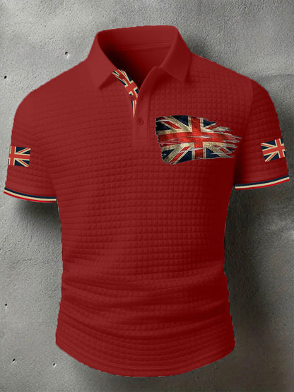 Men's UK Flag Print Casual Short-Sleeve Waffle Top