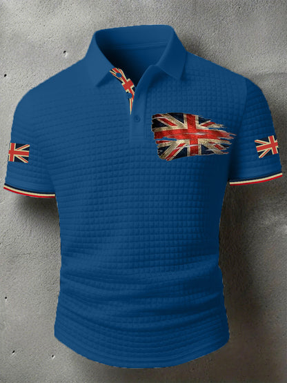 Men's UK Flag Print Casual Short-Sleeve Waffle Top