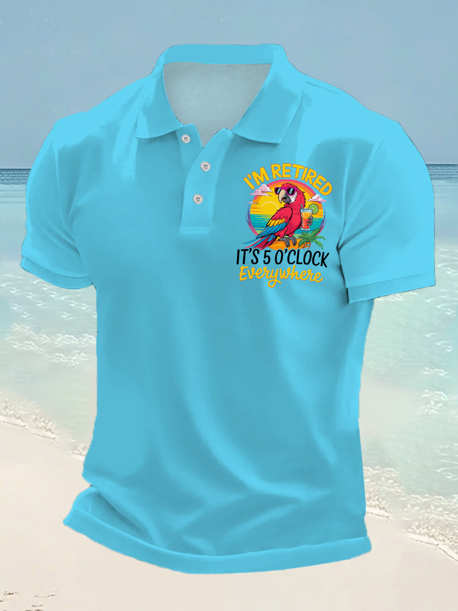 Men's I'm Retired It's 5 O'clock Somewhere Parrot Print Casual Top