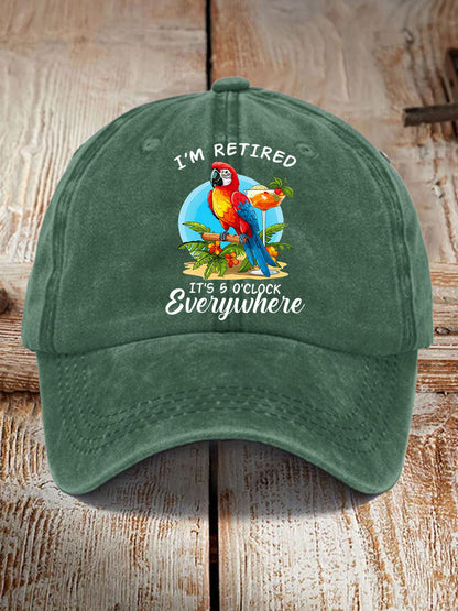 Unisex I'm Retired It's 5 O'clock Somewhere Parrot Print Hat