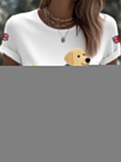 Women's Cute Labrador Union Jack Print Casual Tee