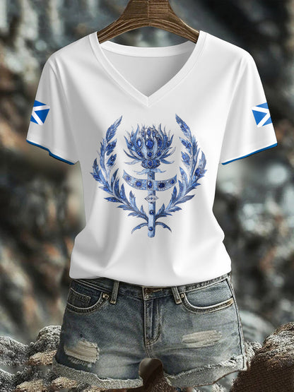 Women's Scotland Flag Art Thistle Printed T-shirt