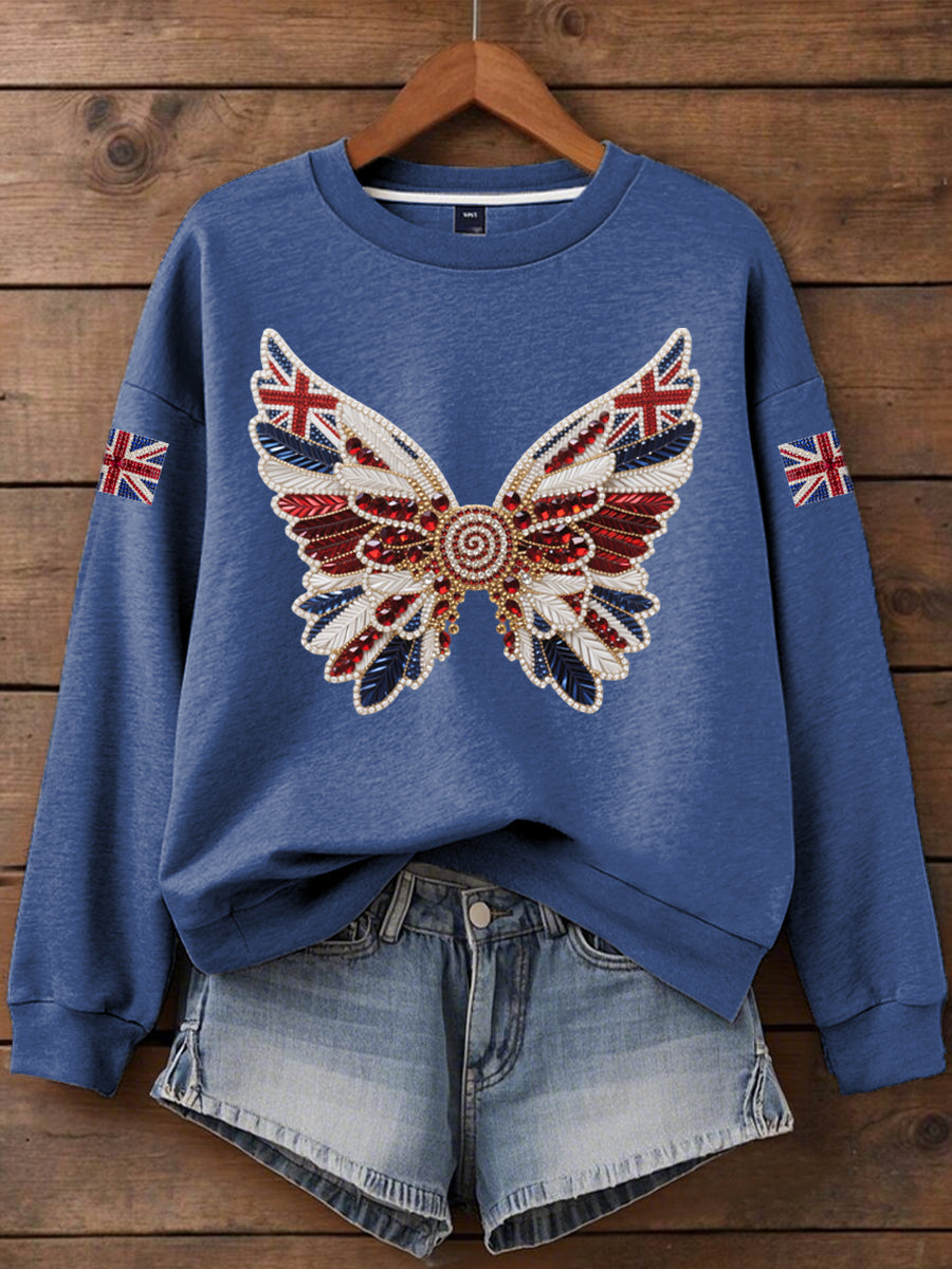 Women's British imitation diamond hot-drilling Printed Iron On Short Sleeve T-Shirt