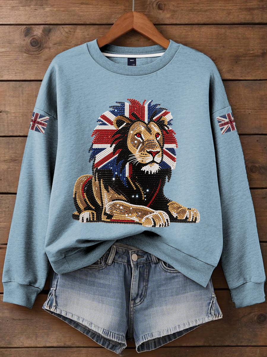 Women's British imitation diamond hot-drilling Print Sweatshirt