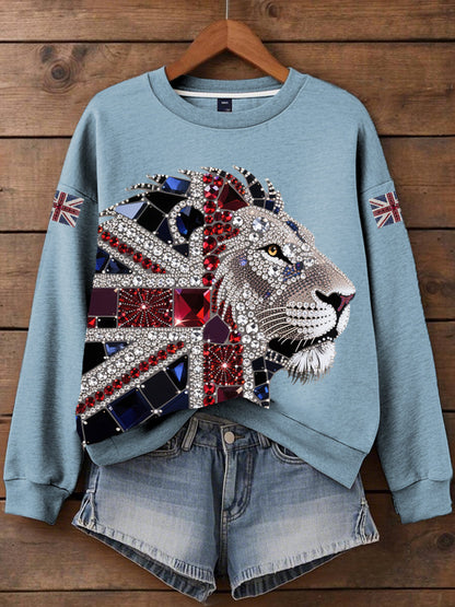 Women's British imitation diamond hot-drilling Print Sweatshirt