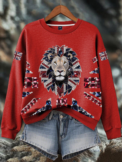 Women's British imitation diamond hot-drilling Print Sweatshirt