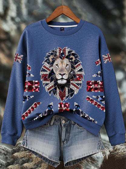 Women's British imitation diamond hot-drilling Print Sweatshirt