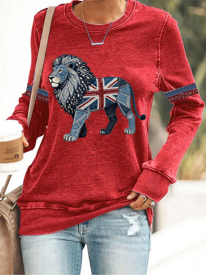 Women's British Faux Denim Long-Sleeve T-Shirt