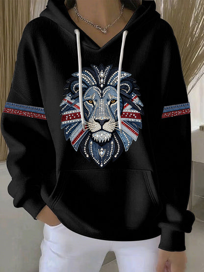 Women's British Faux Denim Print Casual Hoodie