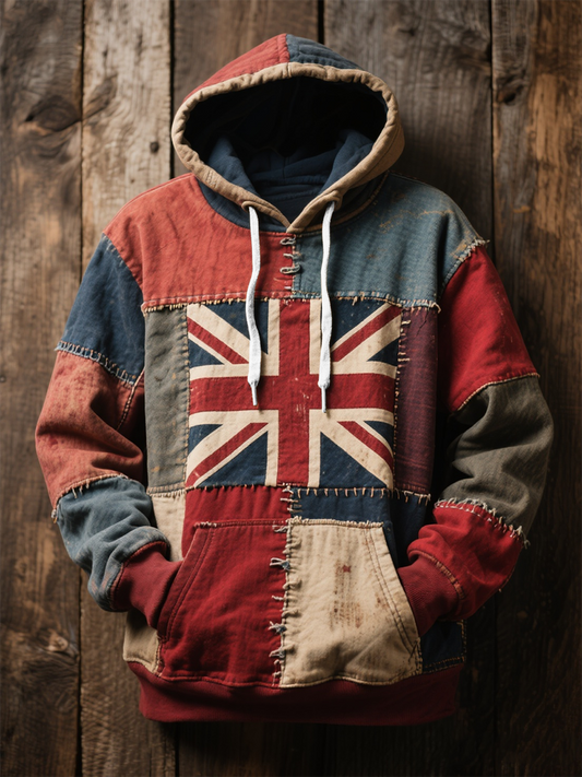 Men's British Flag Printed Casual Oversized Drop-Shoulder Hoodie with Pockets
