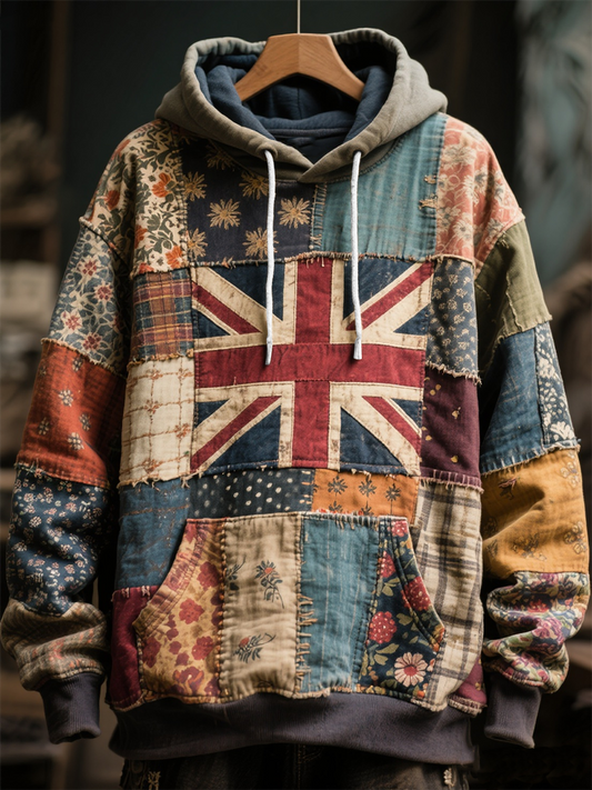 Men's British Flag Printed Casual Oversized Drop-Shoulder Hoodie with Pockets