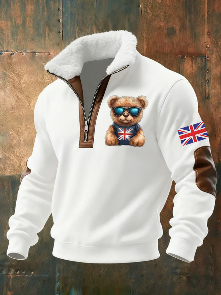 Men's Vintage England Flag Beer Printed Sweatshirt