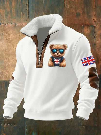 Men's Vintage England Flag Beer Printed Sweatshirt
