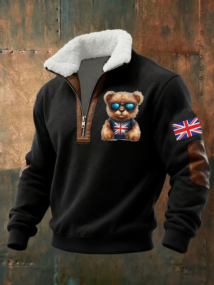 Men's Vintage England Flag Beer Printed Sweatshirt