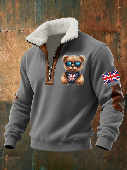 Men's Vintage England Flag Beer Printed Sweatshirt