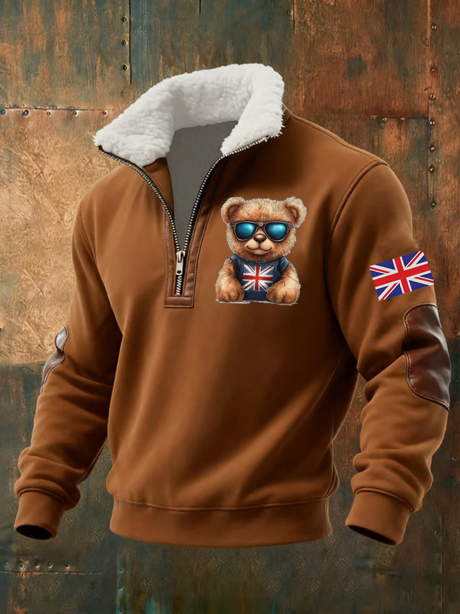 Men's Vintage England Flag Beer Printed Sweatshirt