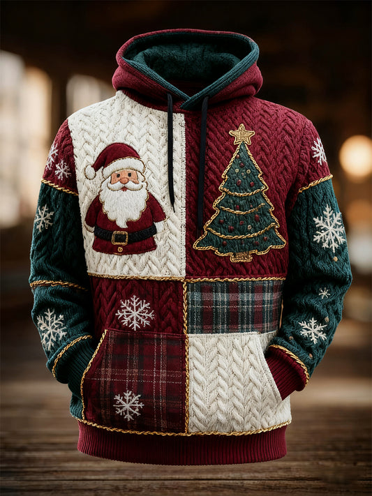 Men's Vintage Christmas Print Oversized Drop-Shoulder Hoodie with Pockets