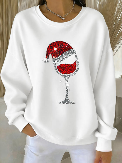 Women's Christmas Red Wine Glass Print Casual Sweatshirt